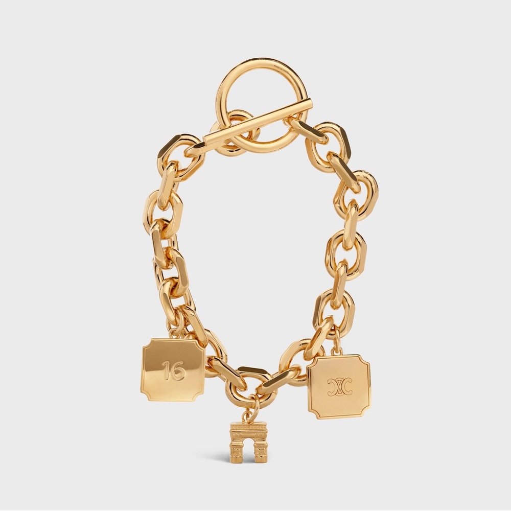 RARE - CELINE Maillon Triomphe Charms Bracelet in Brass with Gold Finish